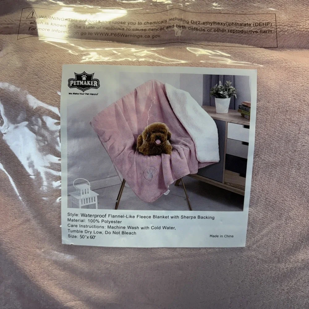 Petmaker~Large Pink/Waterproof Flannel/Fleece Blanket 60